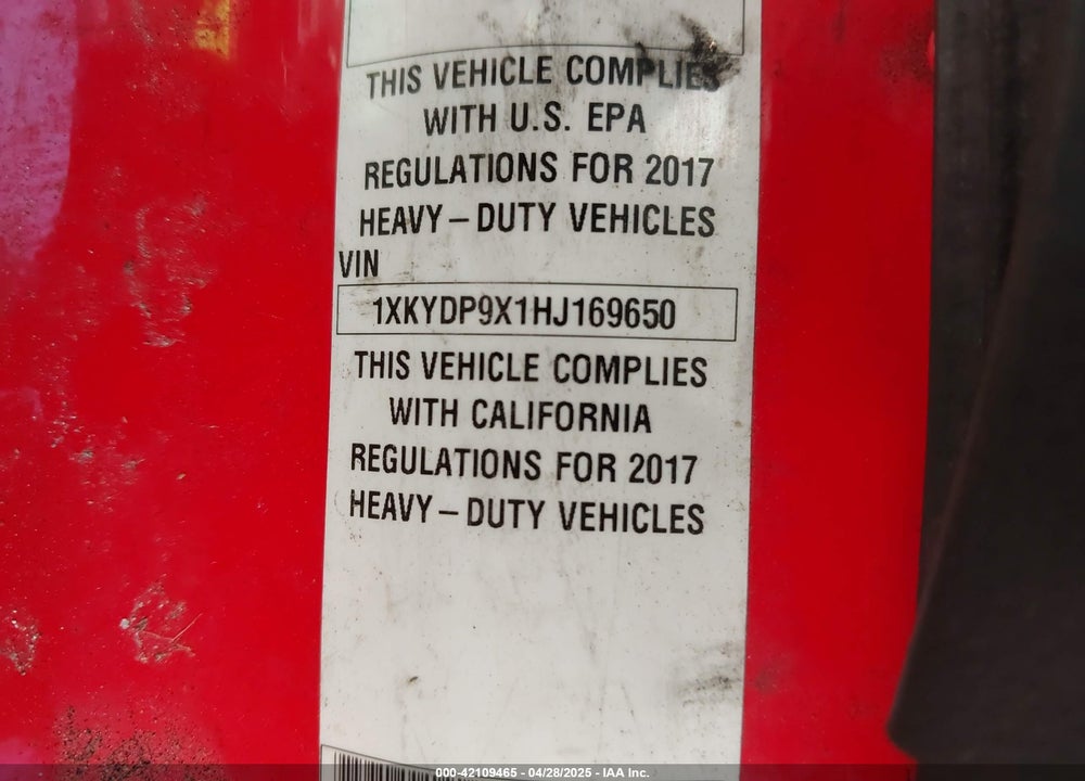 2017 KENWORTH T680 VIN: 1XKYDP9X1HJ169650