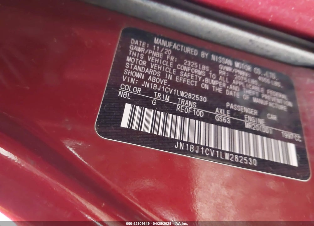 2020 NISSAN ROGUE SPORT VIN: JN1BJ1CV1LW282530