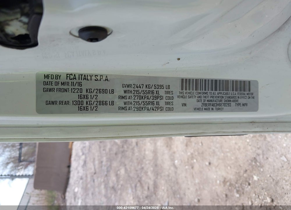 2017 RAM PROMASTER CITY TRADESMAN VIN: ZFBERFAB3H6E70293