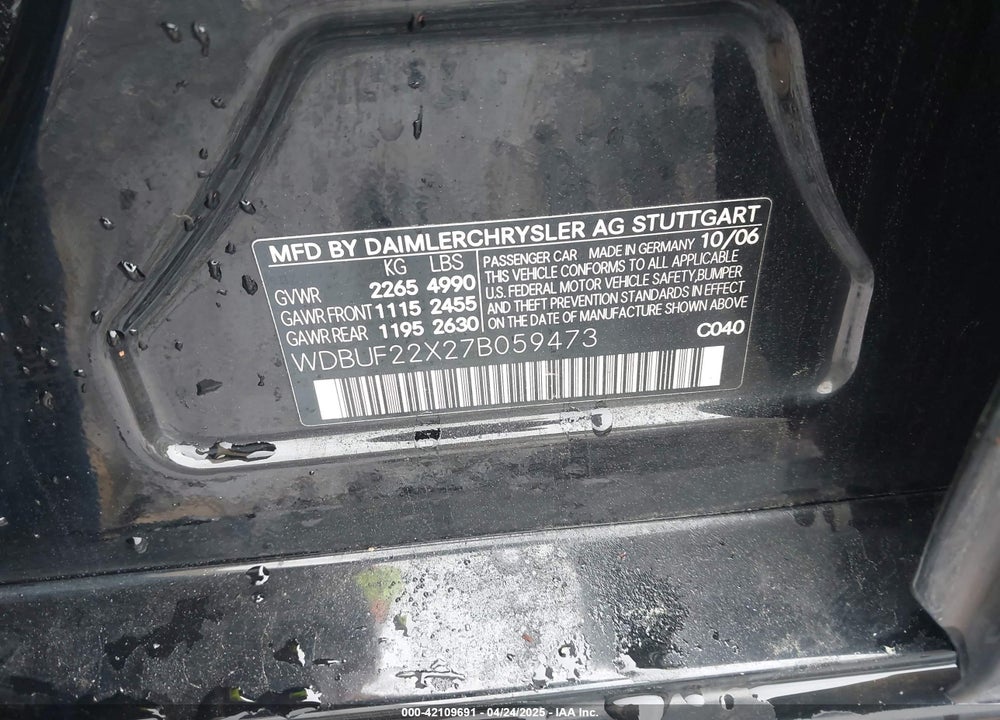 2007 MERCEDES-BENZ E 320 BLUETEC VIN: WDBUF22X27B059473