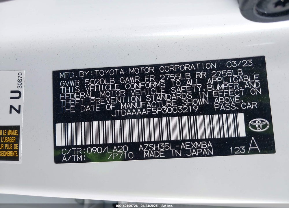 2023 TOYOTA CROWN XLE VIN: JTDAAAAF5P3003219
