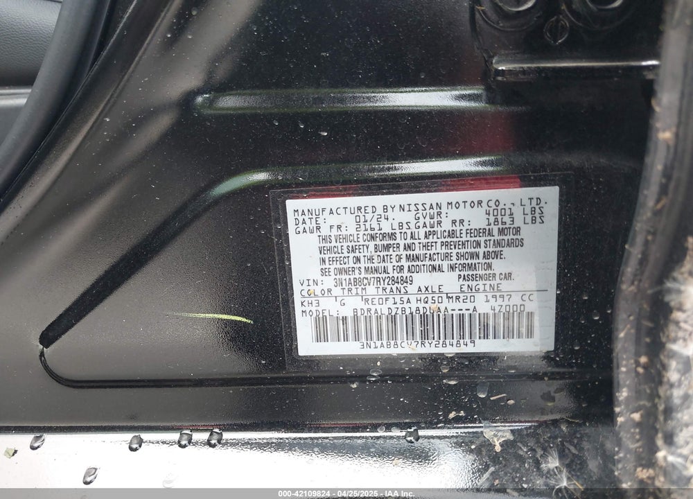 2024 NISSAN SENTRA SV XTRONIC CVT VIN: 3N1AB8CV7RY284849