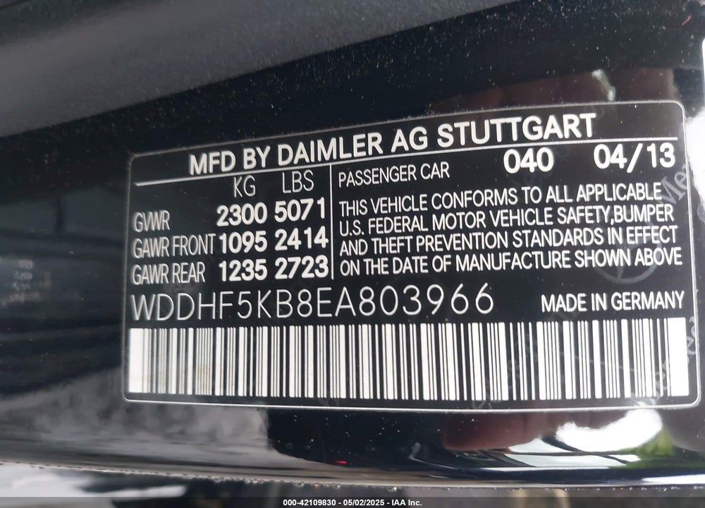 2014 MERCEDES E350 VIN: WDDHF5KB8EA803966