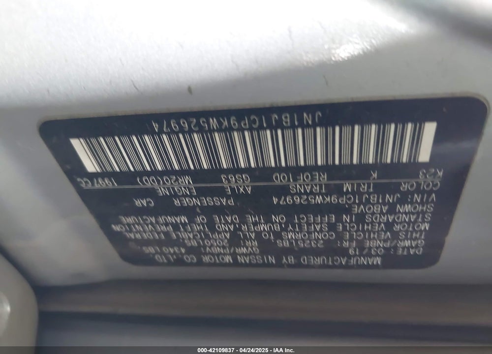2019 NISSAN ROGUE SPORT SV VIN: JN1BJ1CP9KW526974