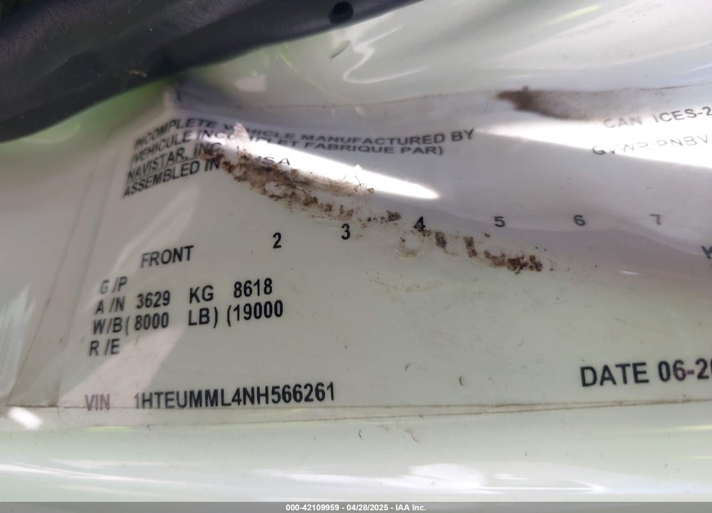 2022 INTERNATIONAL MV VIN: 1HTEUMML4NH566261