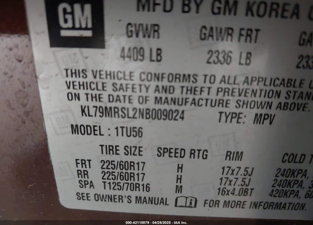 2022 CHEVROLET TRAILBLAZER AWD LT VIN: KL79MRSL2NB009024