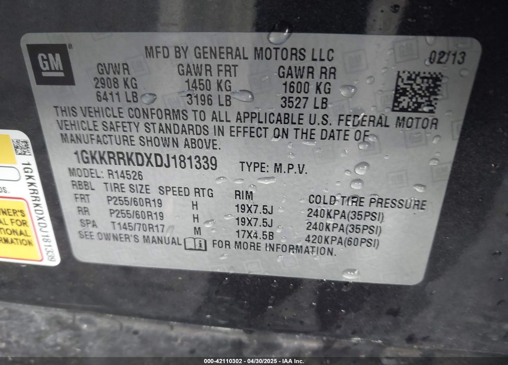 2013 GMC ACADIA VIN: 1GKKRRKDXDJ181339