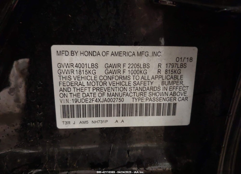 2018 ACURA ILX VIN: 19UDE2F4XJA002750
