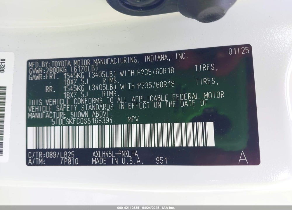 2025 TOYOTA SIENNA PLATINUM VIN: 5TDESKFC0SS168394