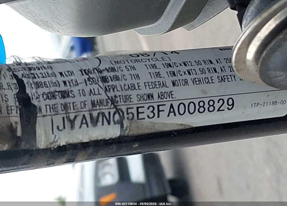 2015 YAMAHA XVS950 CU/CUC VIN: JYAVN05E3FA008829