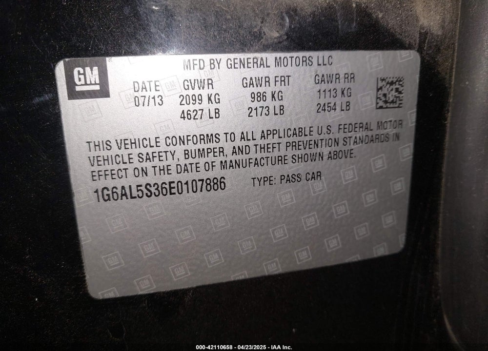 2014 CADILLAC ATS VIN: 1G6AL5S36E0107886