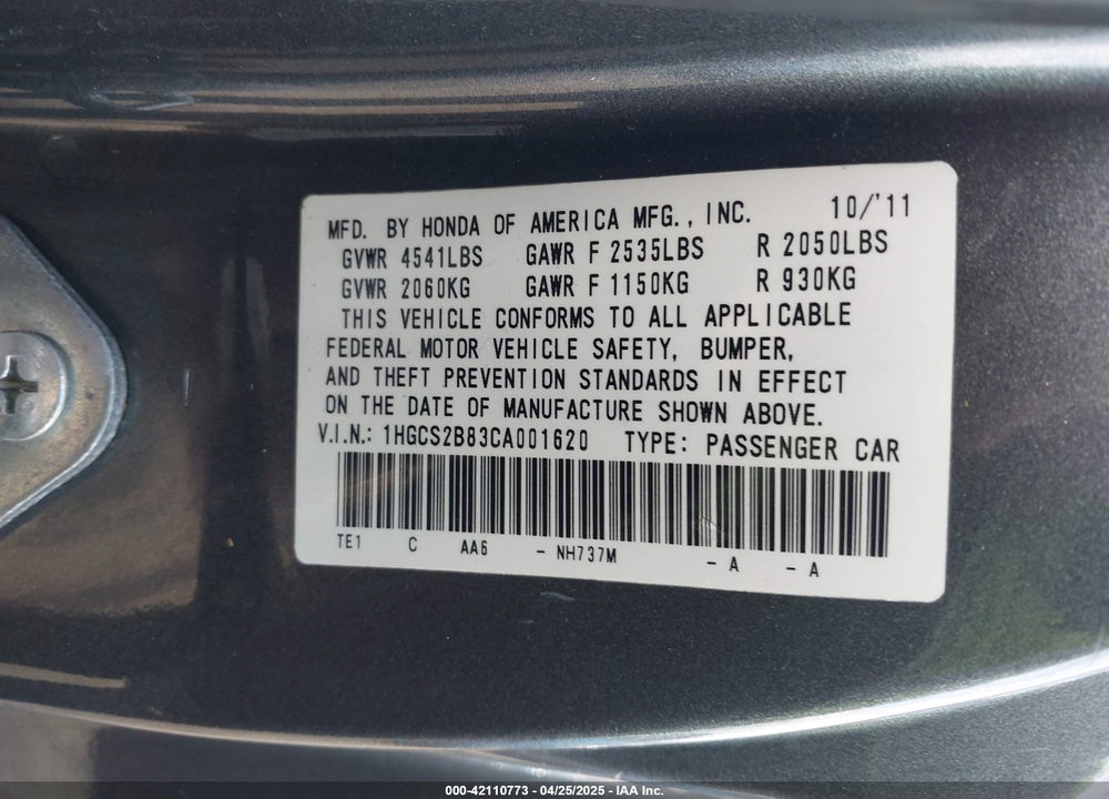 2012 HONDA ACCORD 3.5 EX-L VIN: 1HGCS2B83CA001620