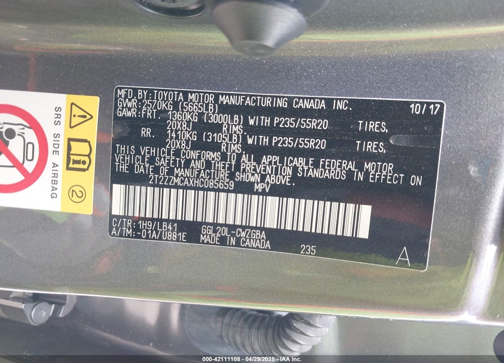 2017 LEXUS RX 350 VIN: 2T2ZZMCAXHC085659