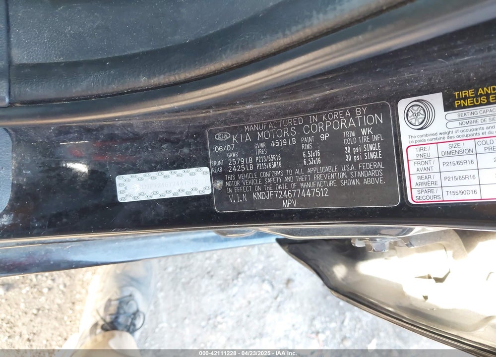 2007 KIA SPORTAGE VIN: KNDJF724677447512