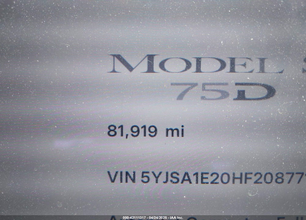 2017 TESLA MODEL S 100D/60D/75D/90D/P100D VIN: 5YJSA1E20HF208771