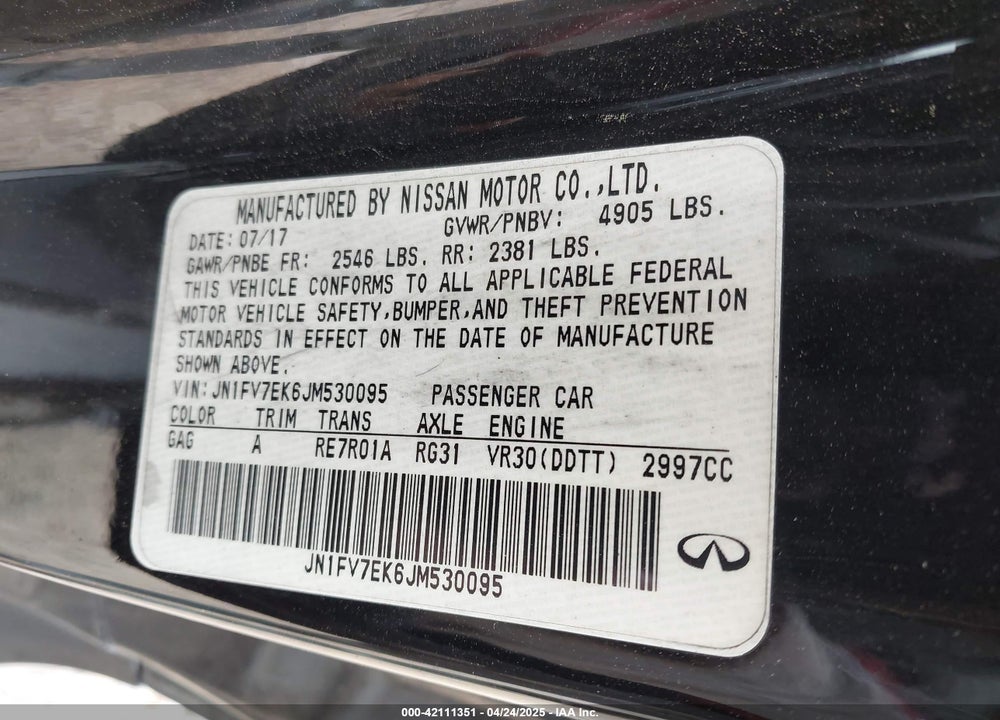 2018 INFINITI Q60 VIN: JN1FV7EK6JM530095