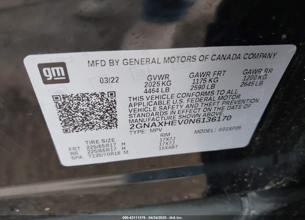 2022 CHEVROLET EQUINOX FWD LS VIN: 2GNAXHEV0N6136170