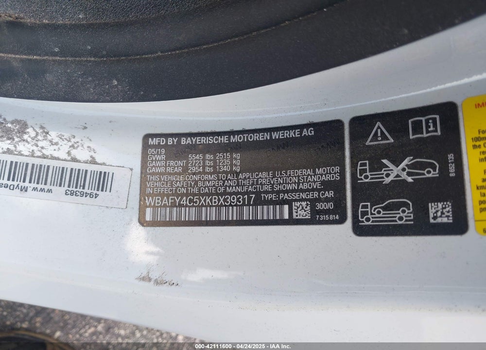 2019 BMW M850I VIN: WBAFY4C5XKBX39317
