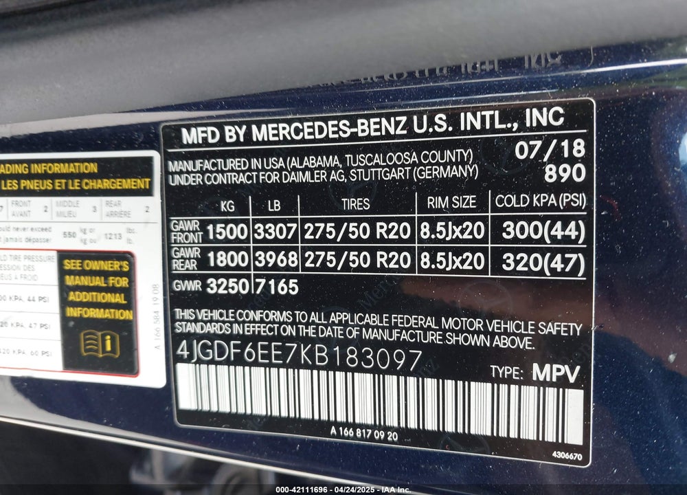 2019 MERCEDES-BENZ GLS 450 VIN: 4JGDF6EE7KB183097