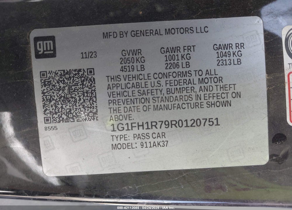 2024 CHEVROLET CAMARO VIN: 1G1FH1R79R0120751