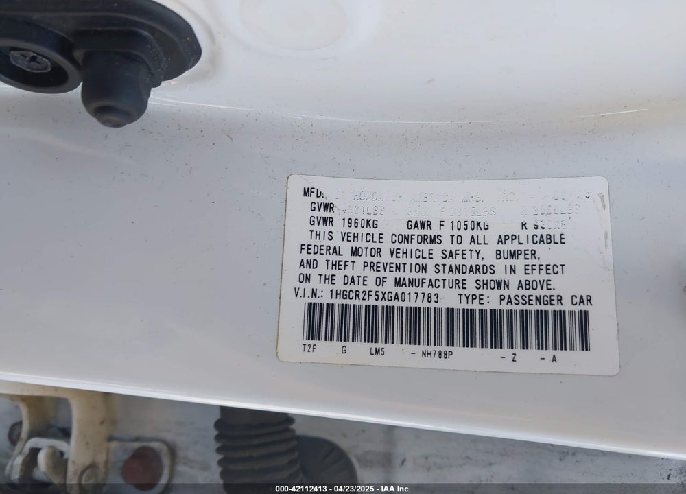 2016 HONDA ACCORD VIN: 1HGCR2F5XGA017783