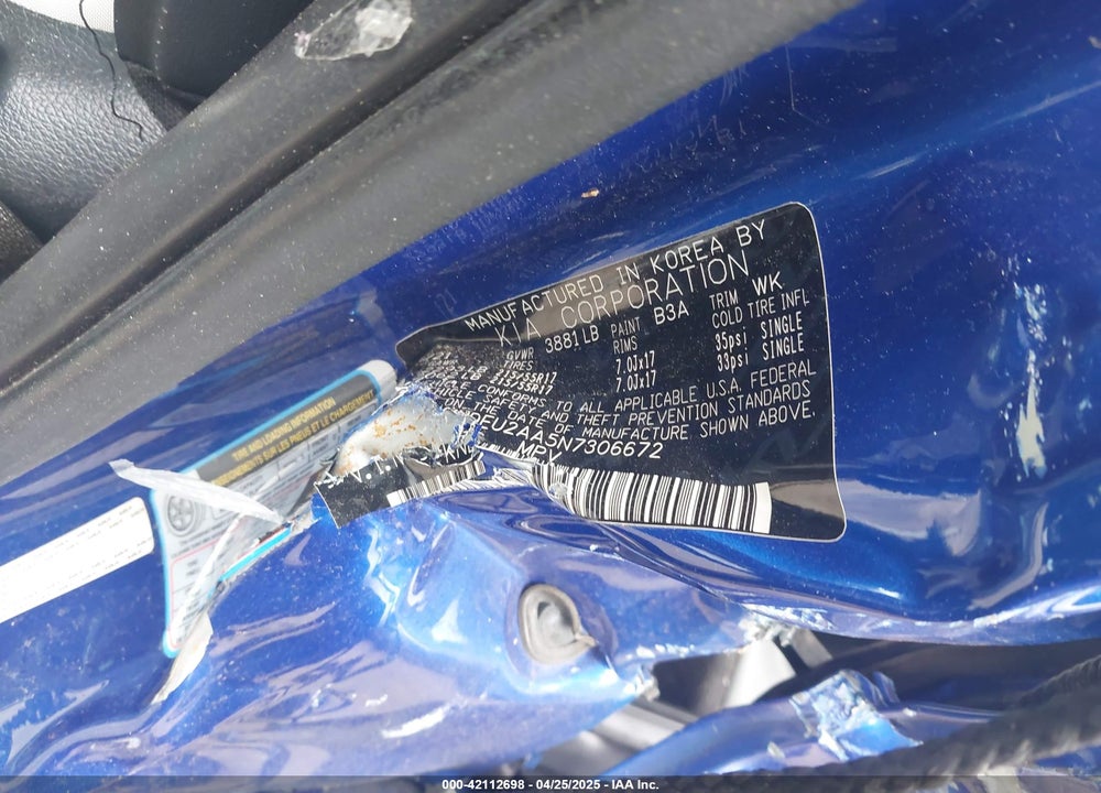2022 KIA SELTOS S VIN: KNDEU2AA5N7306672
