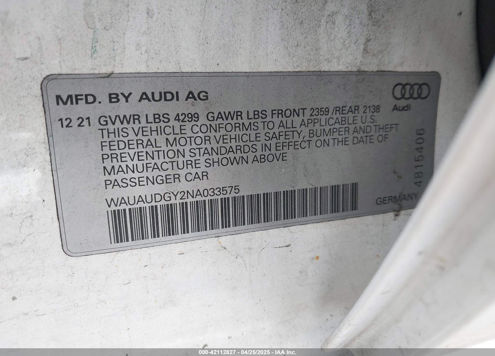 2022 AUDI A3 PREMIUM 40 TFSI FRONT-WHEEL DRIVE S TRONIC VIN: WAUAUDGY2NA033575