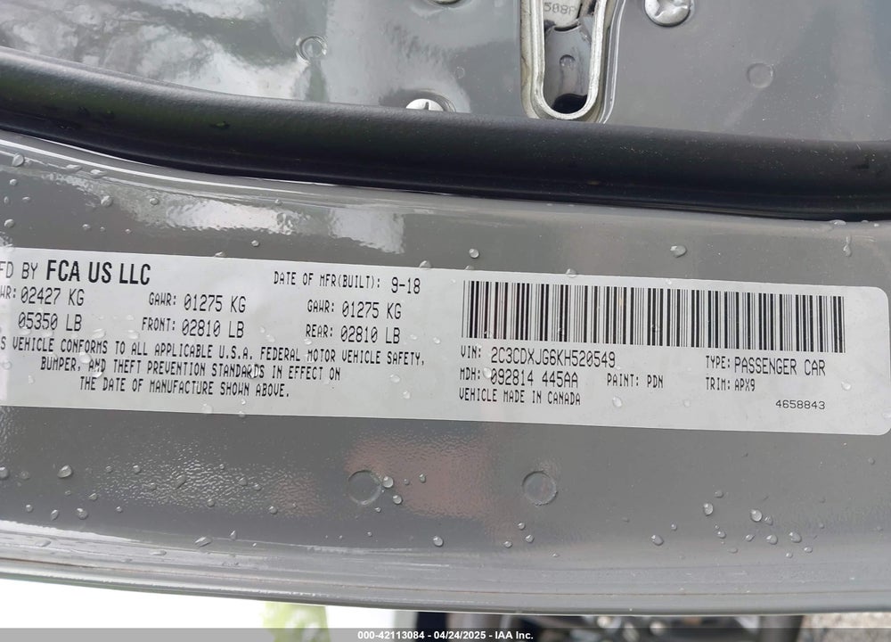 2019 DODGE CHARGER SXT AWD VIN: 2C3CDXJG6KH520549