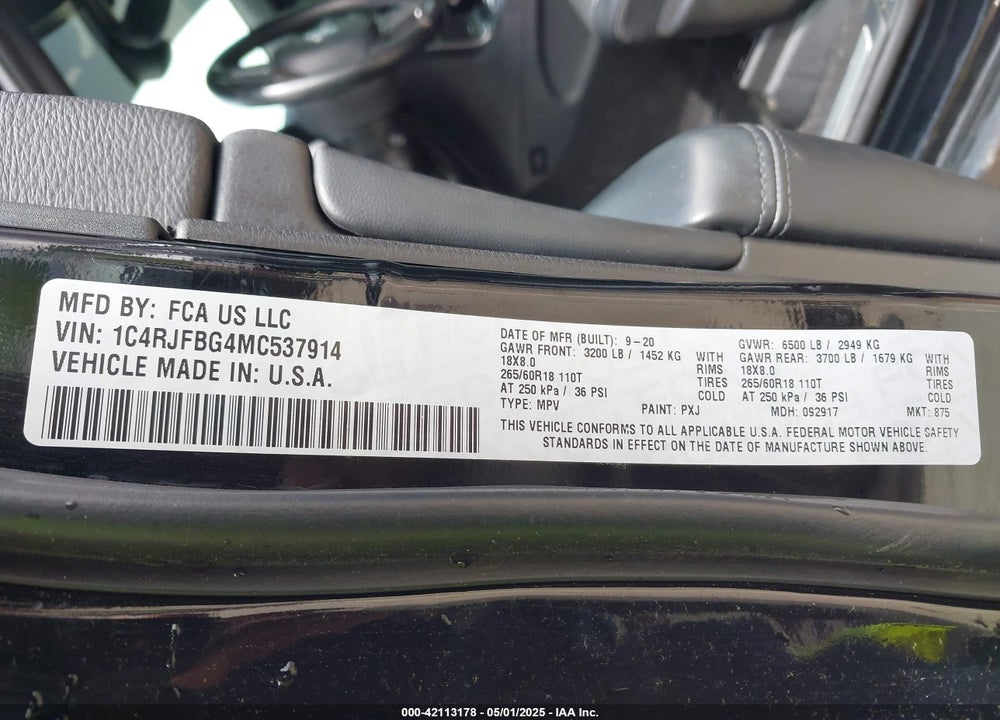 2021 JEEP GRAND CHEROKEE LIMITED 4X4 VIN: 1C4RJFBG4MC537914