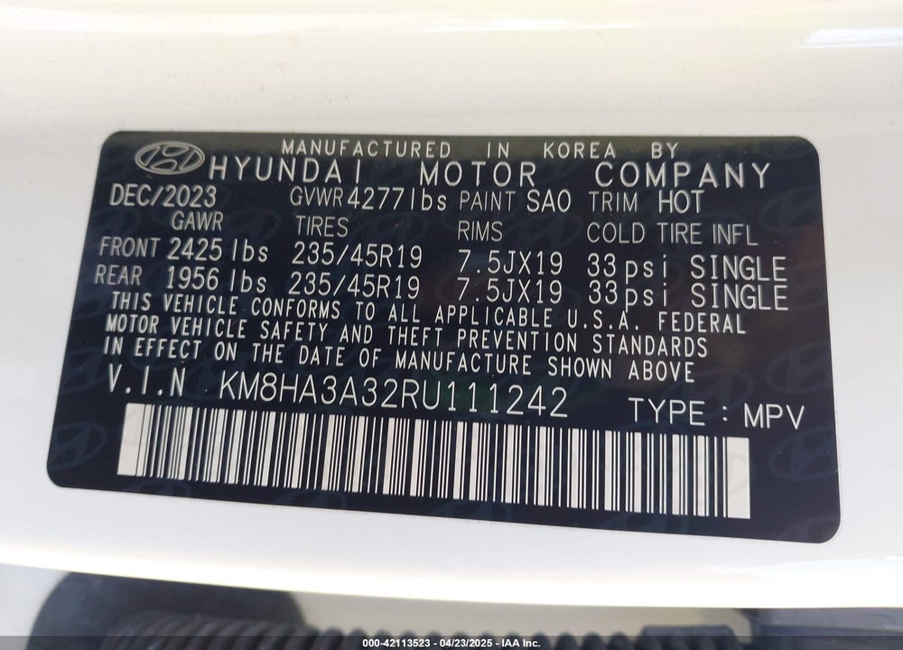 2024 HYUNDAI KONA VIN: KM8HA3A32RU111242