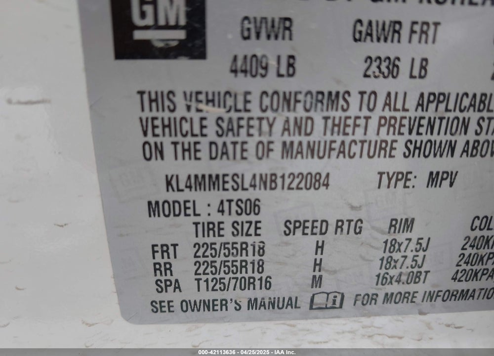 2022 BUICK ENCORE GX AWD SELECT VIN: KL4MMESL4NB122084