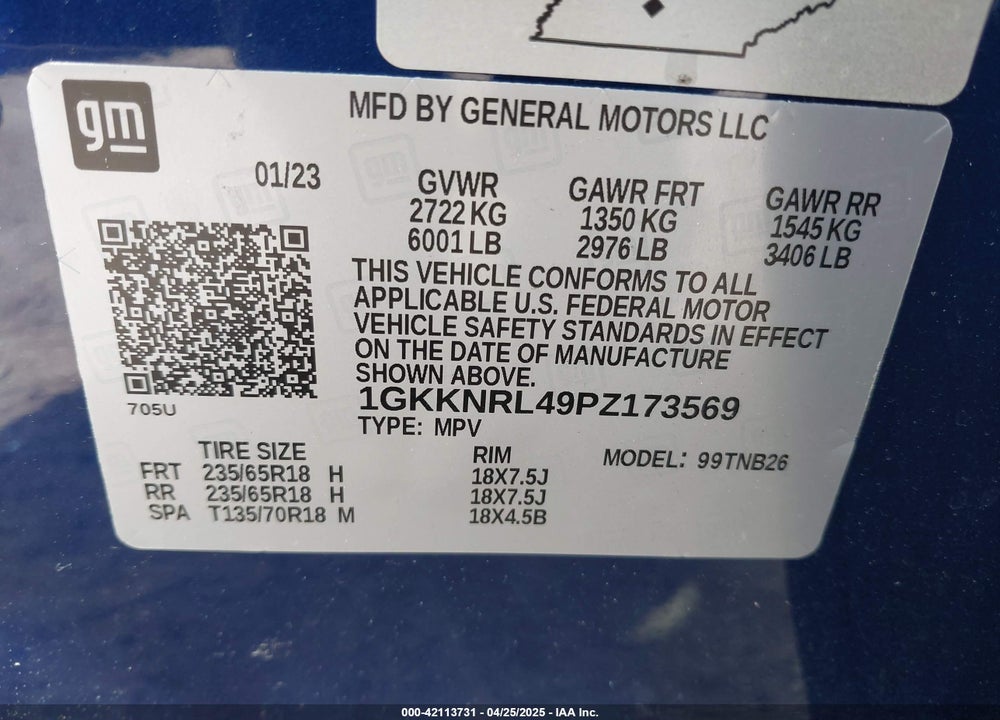 2023 GMC ACADIA VIN: 1GKKNRL49PZ173569