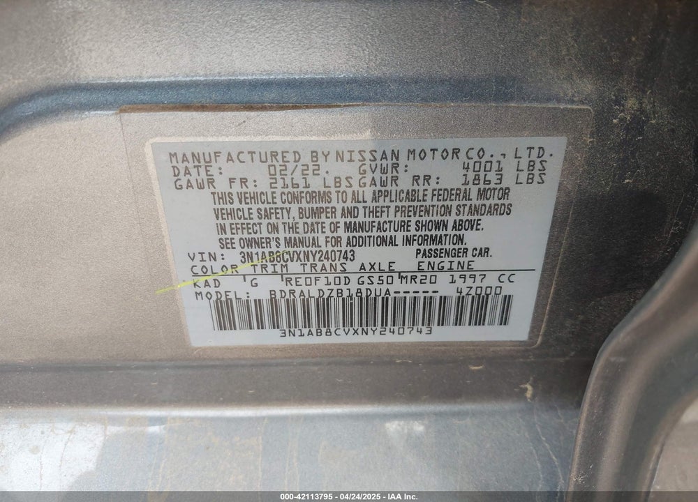 2022 NISSAN SENTRA SV XTRONIC CVT VIN: 3N1AB8CVXNY240743