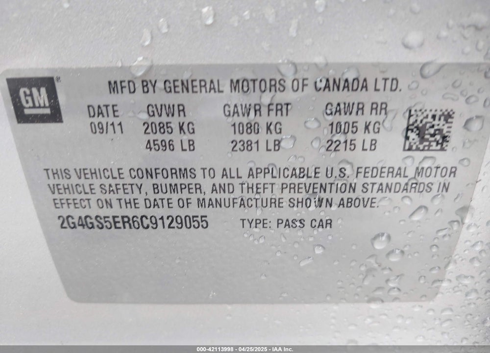 2012 BUICK REGAL PREMIUM 1 VIN: 2G4GS5ER6C9129055