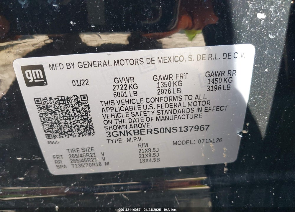 2022 CHEVROLET BLAZER FWD RS VIN: 3GNKBERS0NS137967