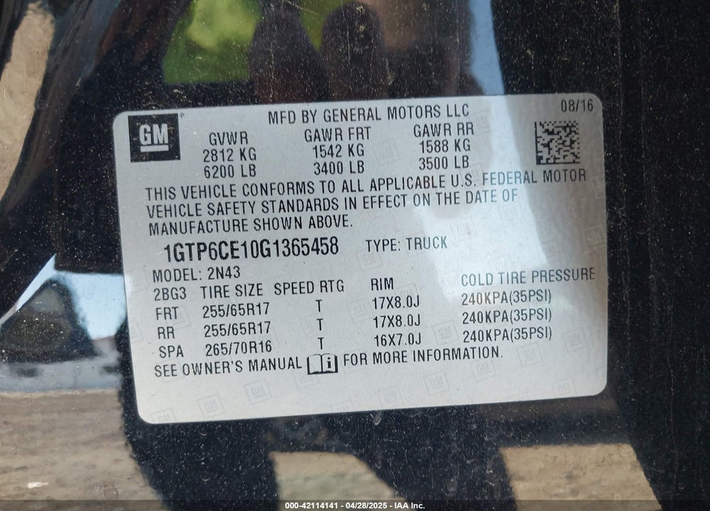2016 GMC CANYON SLE VIN: 1GTP6CE10G1365458