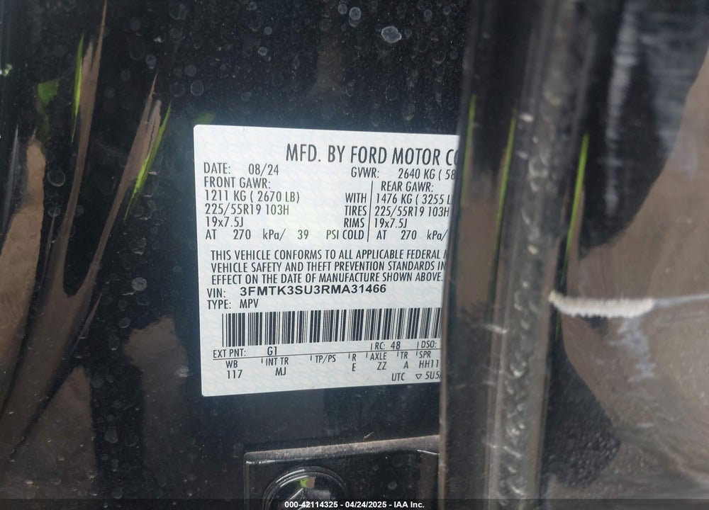 2024 FORD MUSTANG MACH-E VIN: 3FMTK3SU3RMA31466