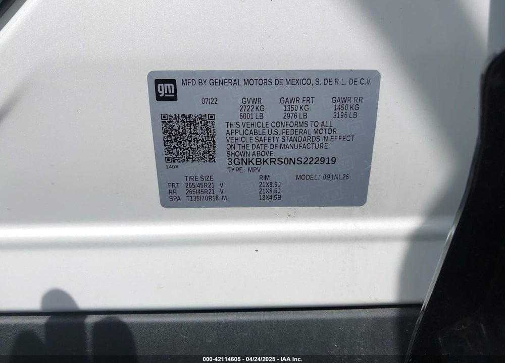 2022 CHEVROLET BLAZER VIN: 3GNKBKRS0NS222919