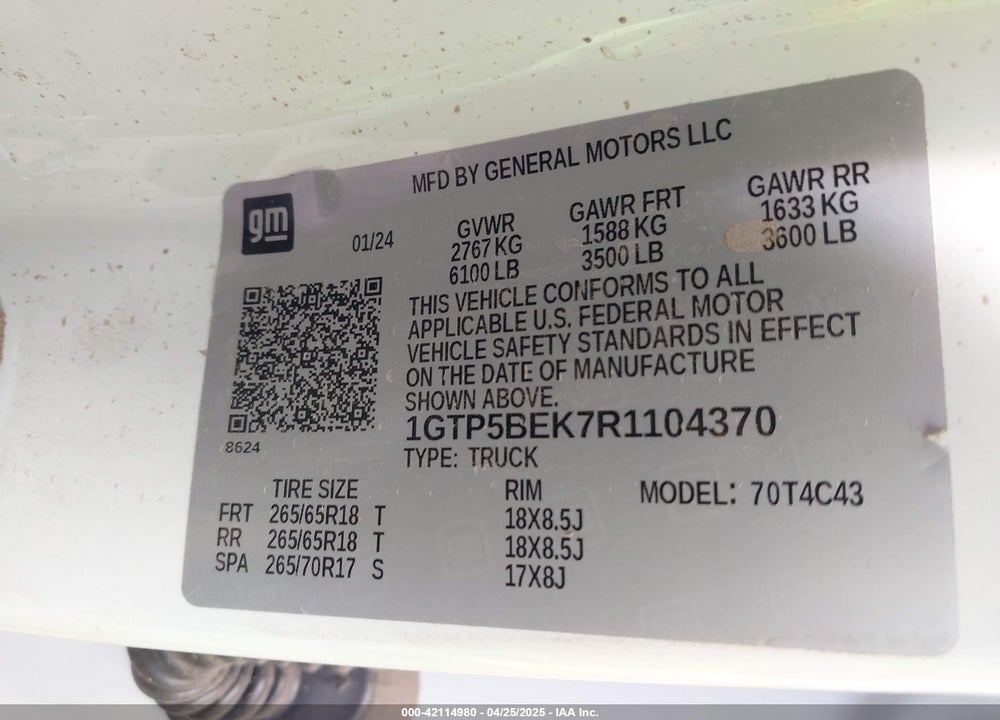 2024 GMC CANYON 2WD ELEVATION VIN: 1GTP5BEK7R1104370
