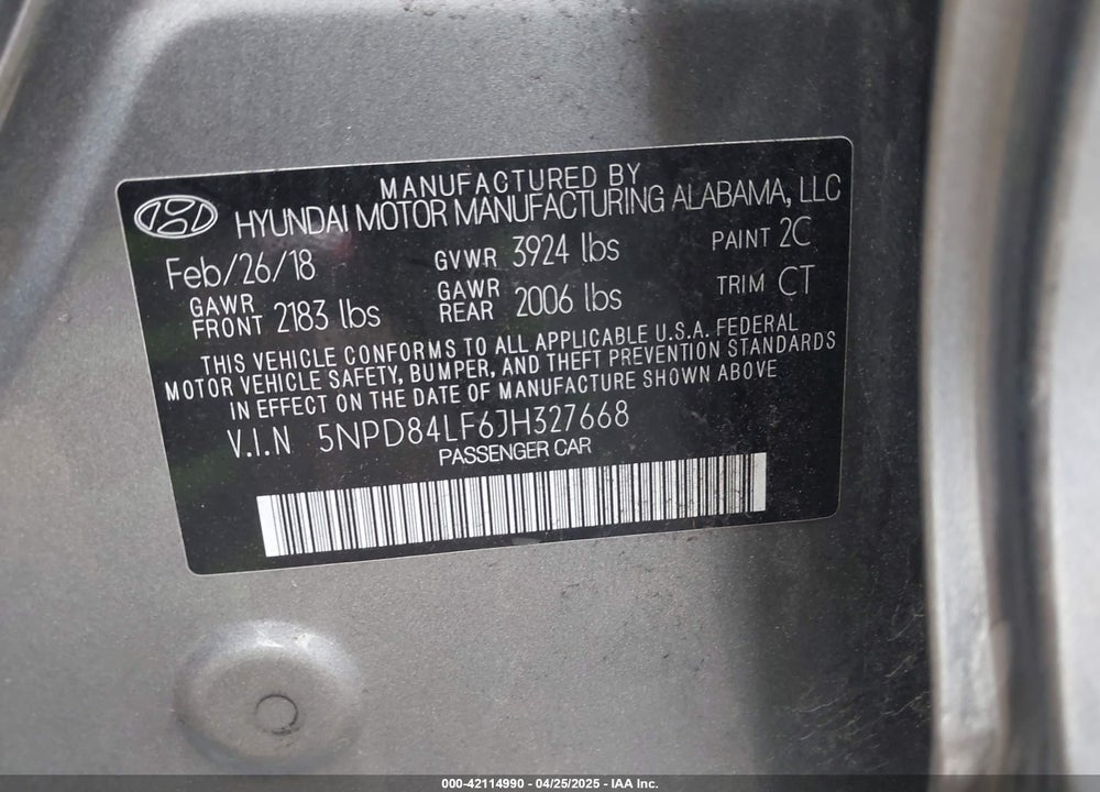 2018 HYUNDAI ELANTRA VIN: 5NPD84LF6JH327668