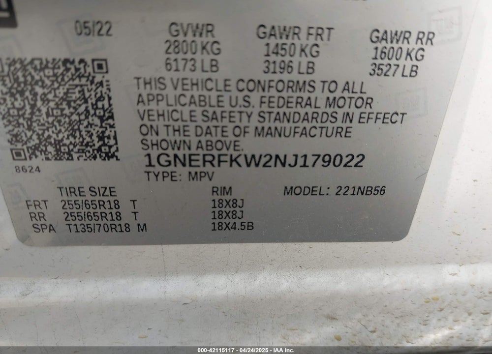 2022 CHEVROLET TRAVERSE FWD LS VIN: 1GNERFKW2NJ179022