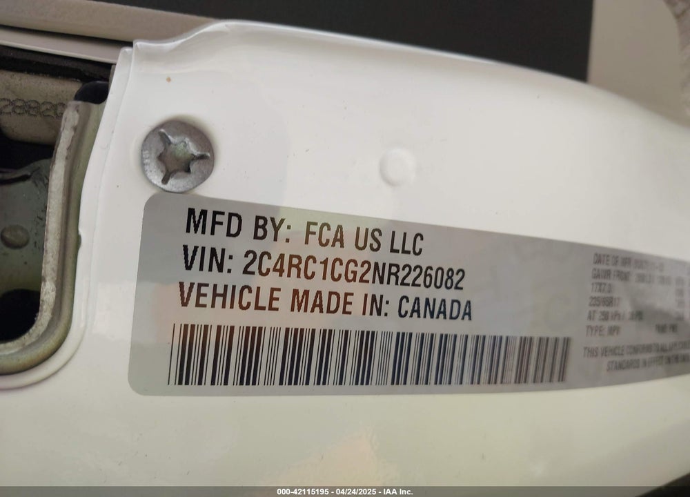 2022 CHRYSLER VOYAGER VIN: 2C4RC1CG2NR226082