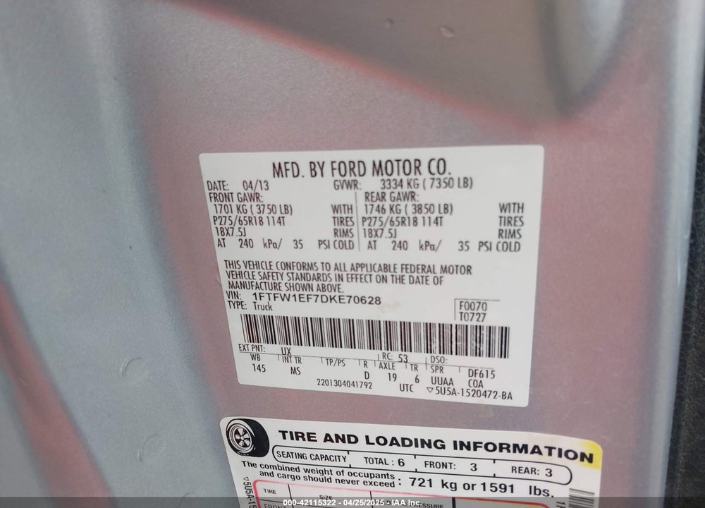 2013 FORD F-150 XLT VIN: 1FTFW1EF7DKE70628