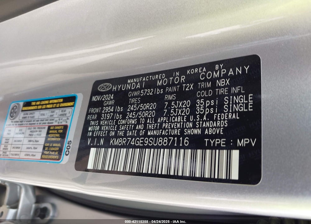 2025 HYUNDAI PALISADE CALLIGRAPHY VIN: KM8R74GE9SU887116