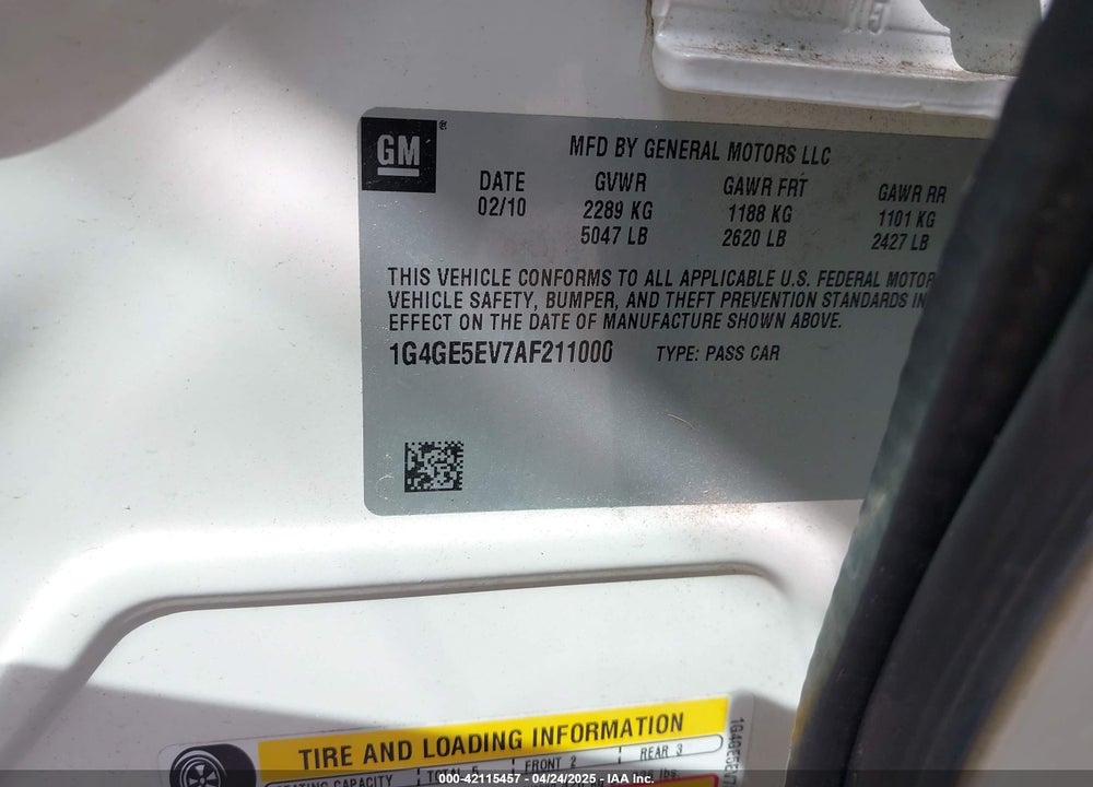 2010 BUICK LACROSSE CXS VIN: 1G4GE5EV7AF211000