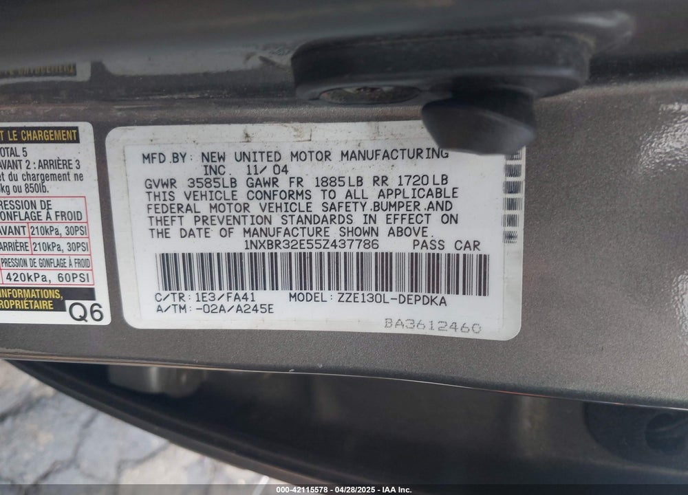 2005 TOYOTA COROLLA CE VIN: 1NXBR32E55Z437786