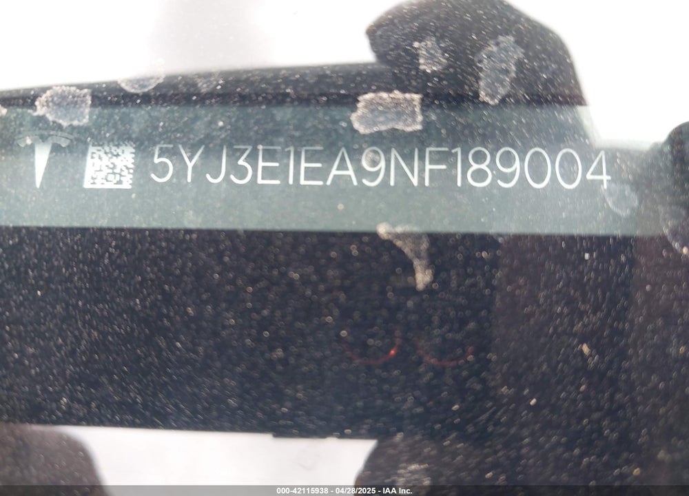 2022 TESLA MODEL 3 VIN: 5YJ3E1EA9NF189004