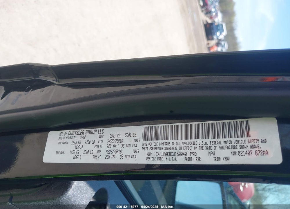 2012 JEEP LIBERTY SPORT VIN: 1C4PJMAK8CW150040