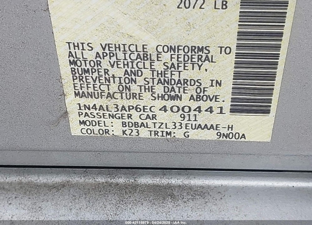 2014 NISSAN ALTIMA 2.5 SV VIN: 1N4AL3AP6EC400441