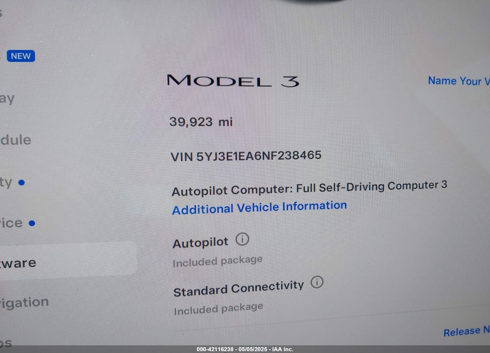 2022 TESLA MODEL 3 REAR-WHEEL DRIVE VIN: 5YJ3E1EA6NF238465